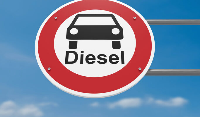 German Traffic Sign Environmental Protection Concept: Diesel Cars Prohibited  Driving Ban, 3d illustration